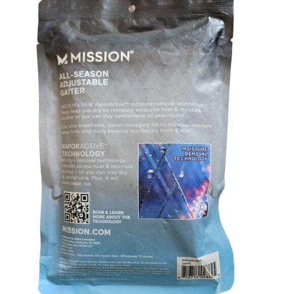 Mission All-Season Adjustable Neck Gaiter Moisture-Wicking Sun Protection Black - Picture 2 of 6